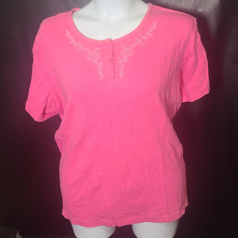 Vintage 90's basic edition floral embroidered ribbed top size 3X